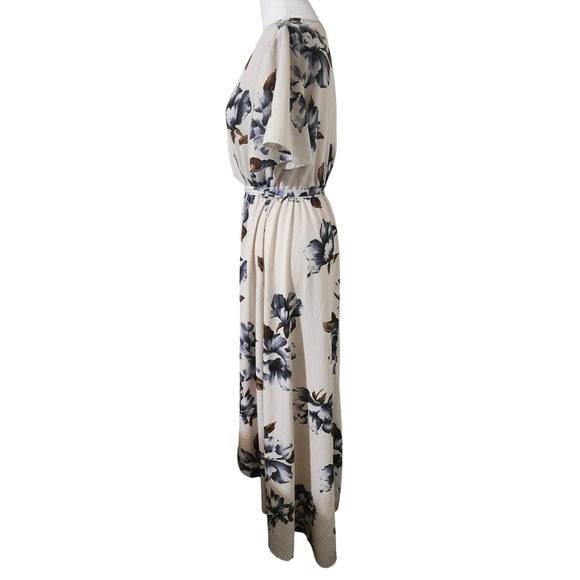 Tviatra Floral Maxi Dress Hi-Lo V-Neck Short Sleeve Beige Size Unknown Size M - Picture 2 of 7